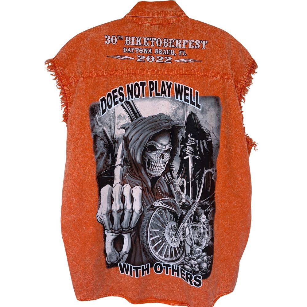 Biker Wear Biketoberfest 2019‎ Sleeveless Shirt 2XL Orange Cut Off Grim Reaper